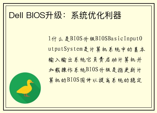 Dell BIOS升级：系统优化利器